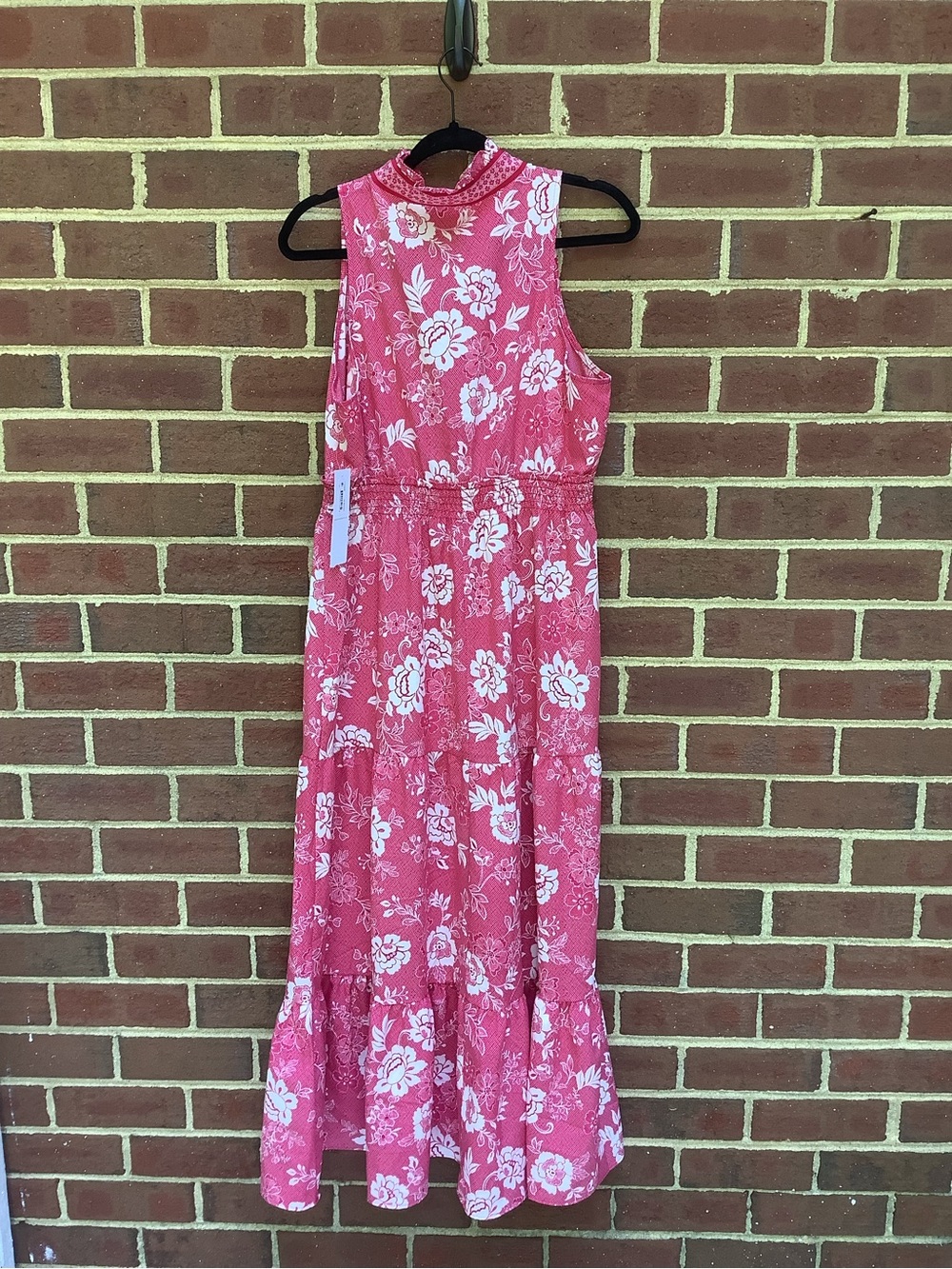 NWT London Times Red Floral Tiered Ruffle Maxi Dress Split Neck 10 - Picture 6 of 6